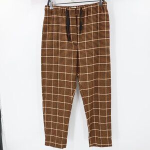 TELA Pants women medium Lambswool Knit Trouser Plaid Brown Fall countryside Lux